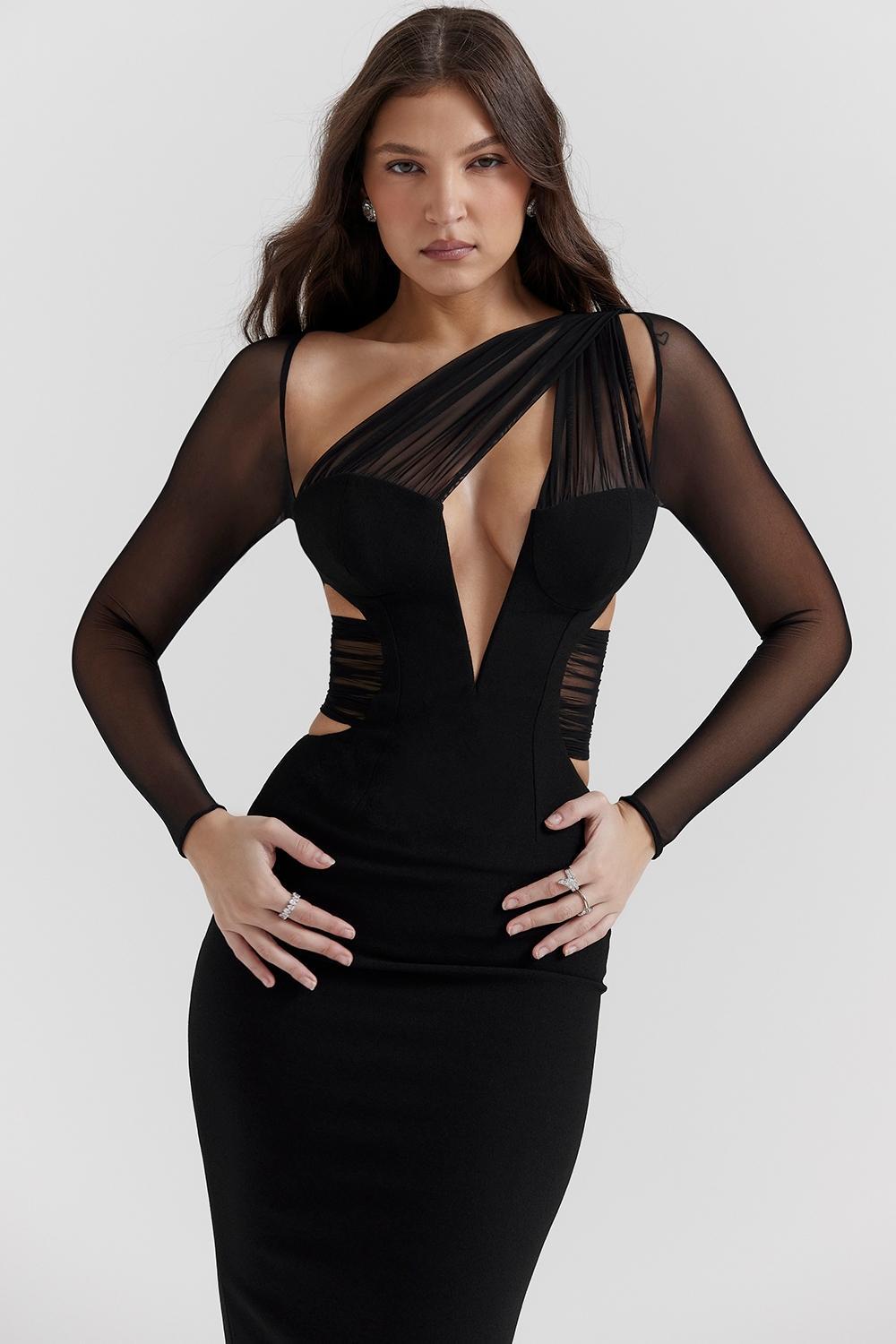 Zahra Black Plunge Maxi Dress Product Image