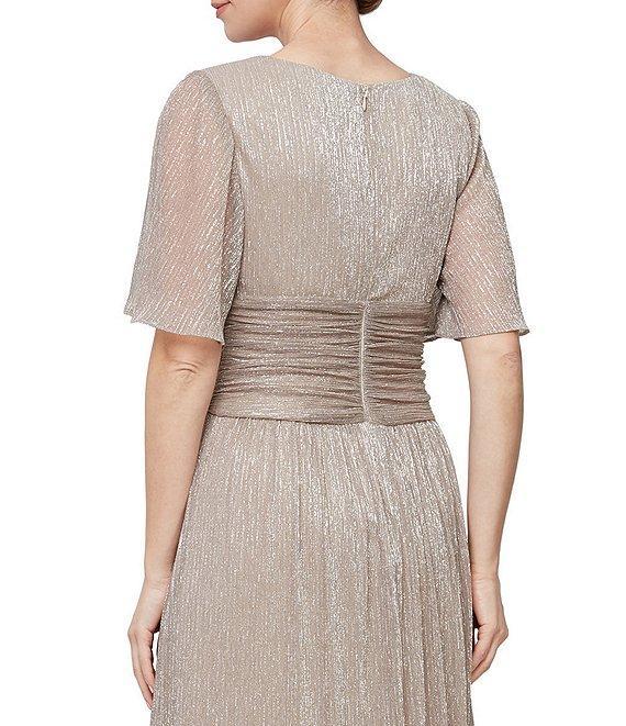 Ignite Evenings Short Flutter Sleeve Surplice V-Neck Ruched Waist A-Line Gown Product Image