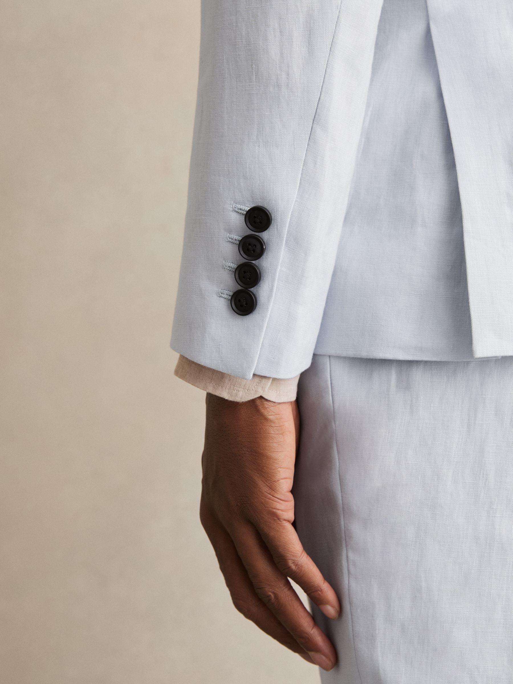 Slim Fit Single Breasted Linen Blazer in Soft Blue Product Image