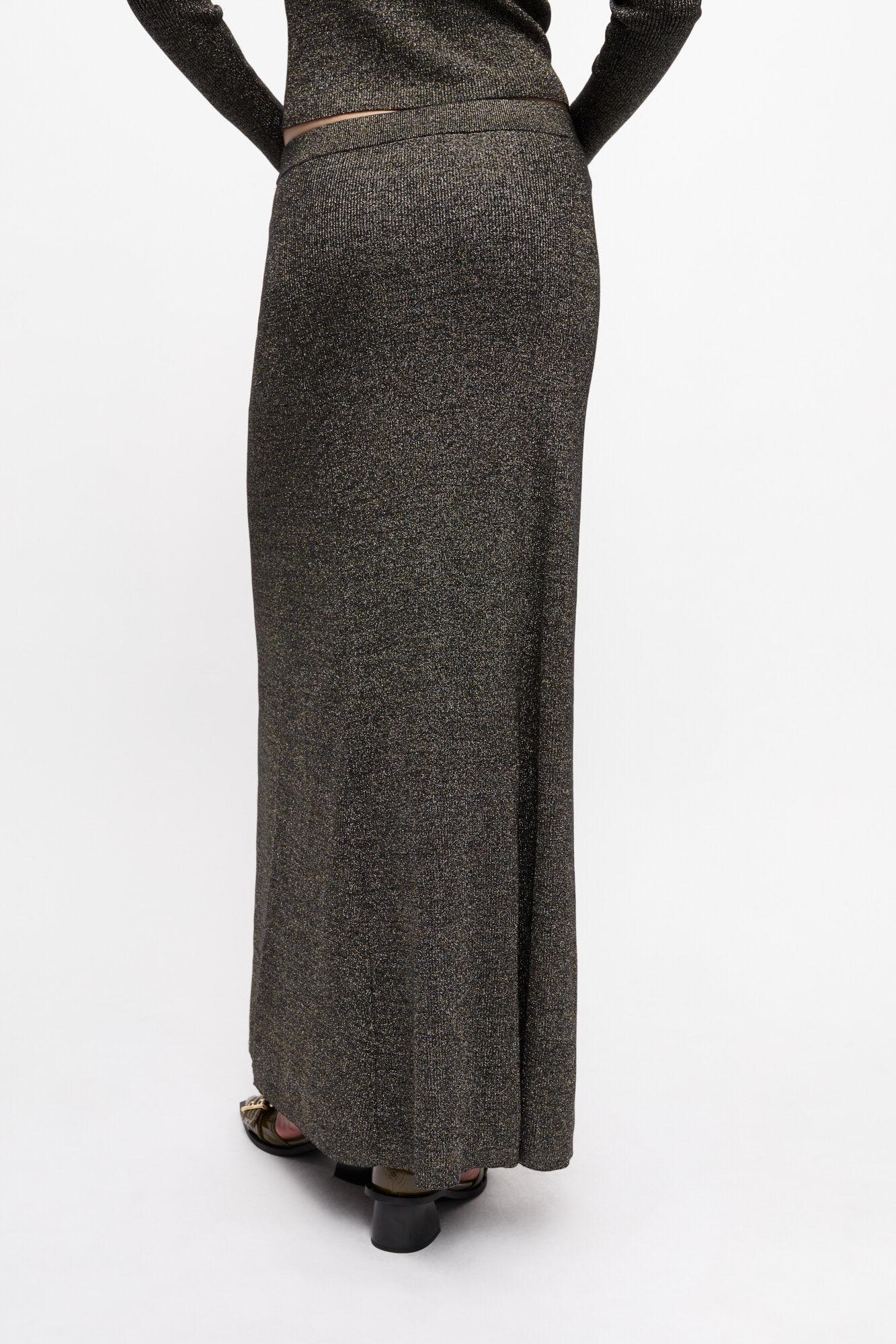 Black and Gold Sparkle Rib Maxi Skirt Product Image