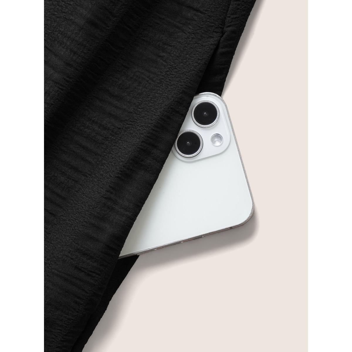 Plus Size Plain Ruched Drawstring Pocket Ruffle Tiered Dress Black Women Elegant Non V-neck Short sleeve Curvy Midi Dress BloomChic 22-24/3X Product Image