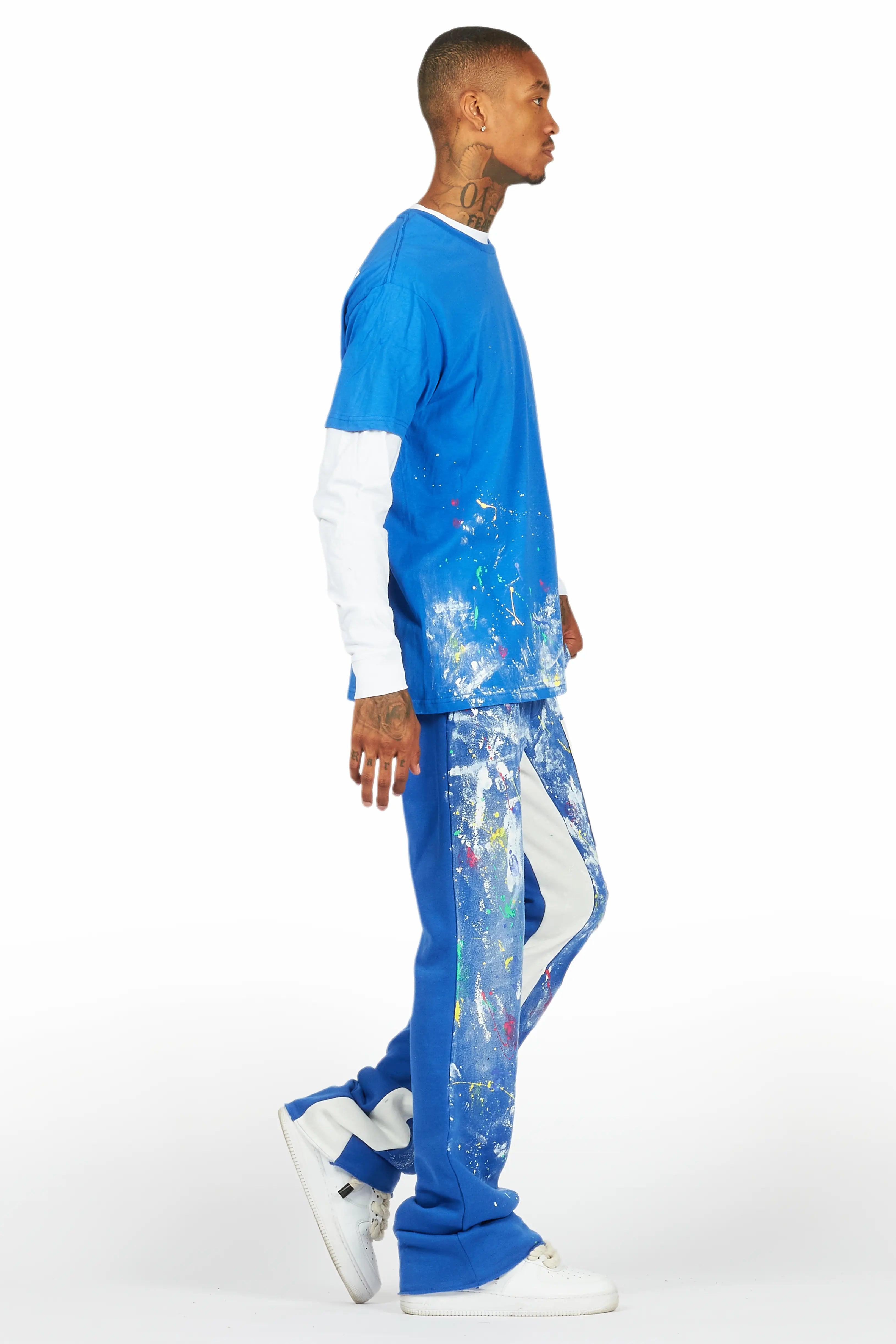 Aliyas White/Royal Double Layer T-Shirt/Baggy Pant Set Male Product Image