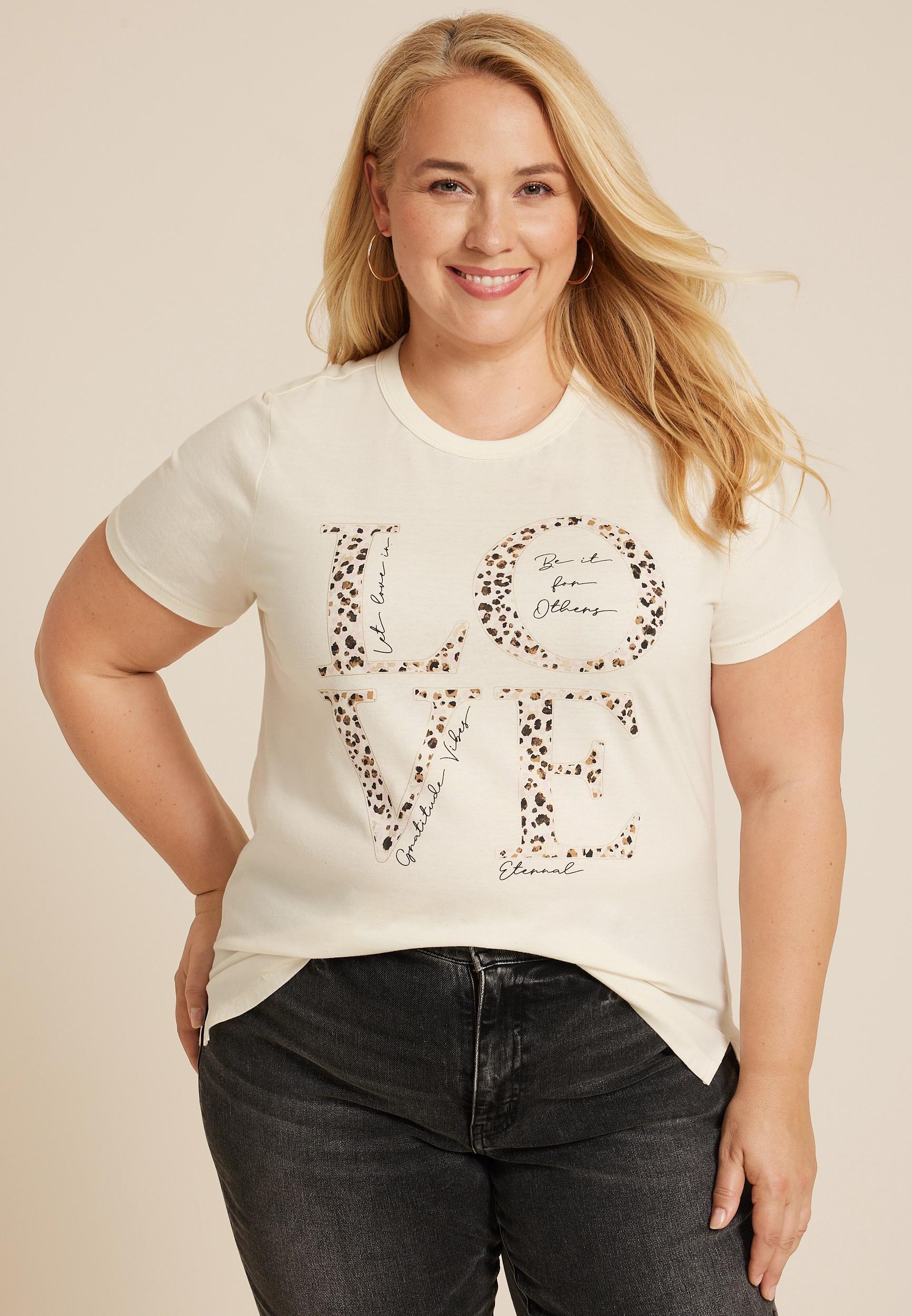 Maurices 0X Plus Size Womens Animal Print Love Classic Fit Graphic Tee Beige Product Image