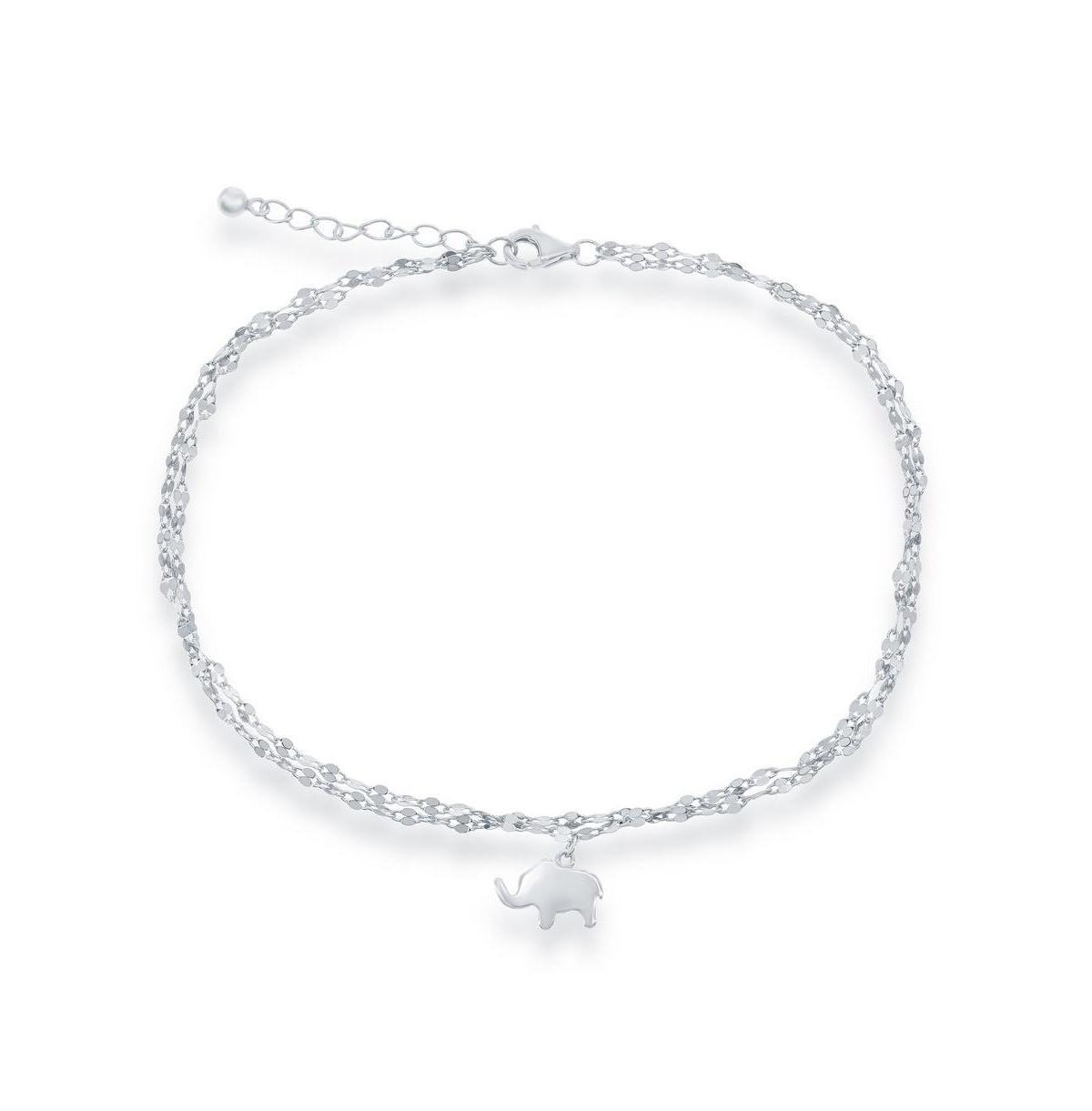 Mirror Chain Elephant Charm Anklet, Womens Sterling Product Image