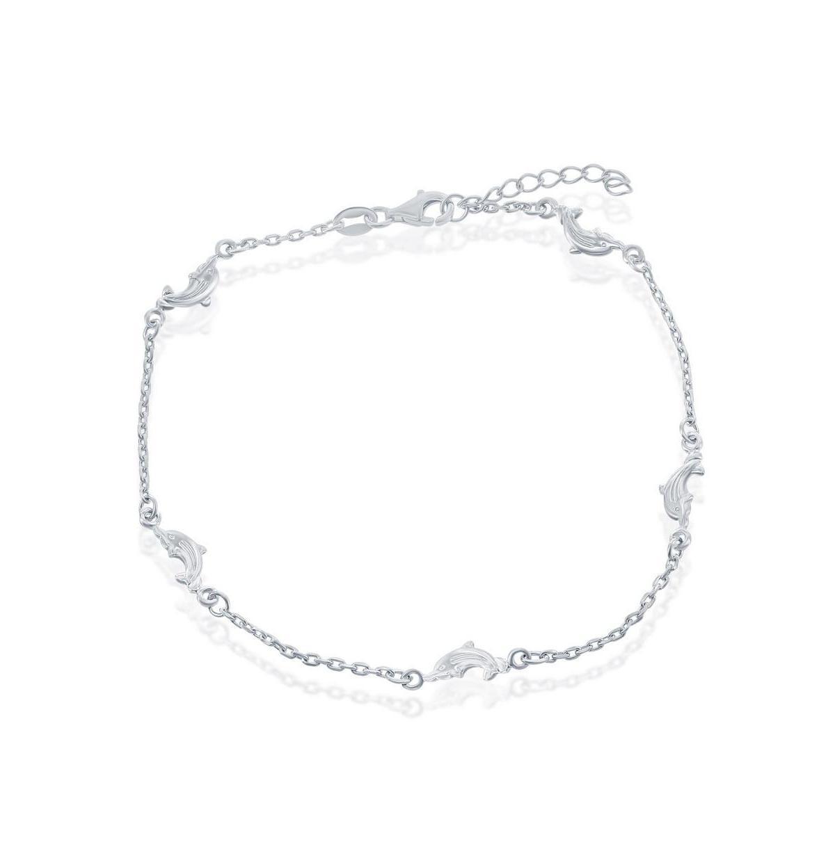 Sterling Silver Dolphins Anklet, Womens Product Image