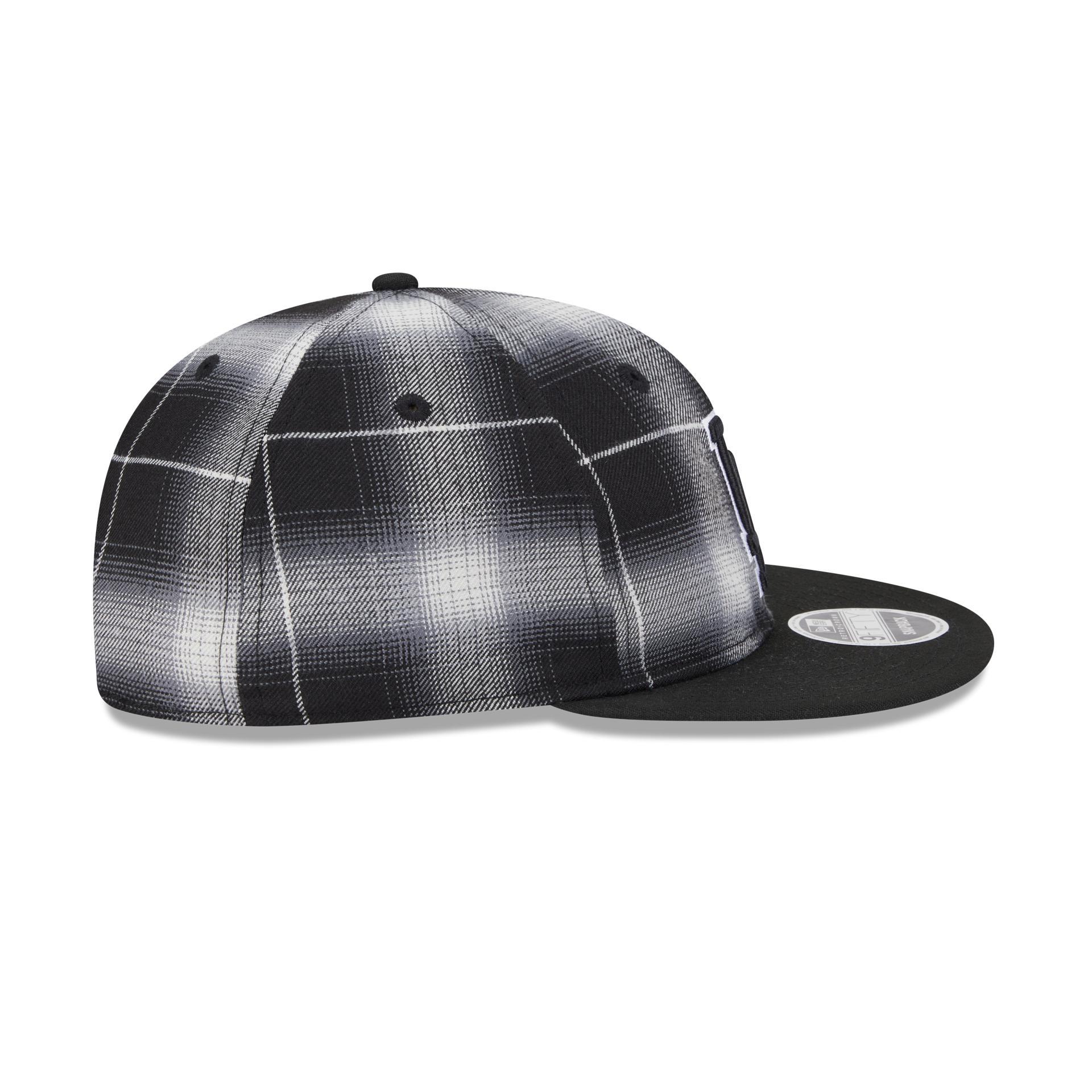 Los Angeles Dodgers Black and White Plaid Retro Crown 9FIFTY Snapback Hat Male Product Image