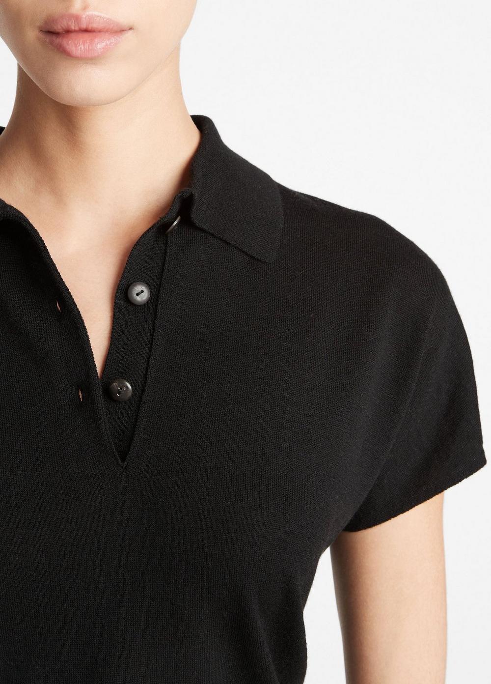 Wool-Blend Cap-Sleeve Polo Sweater Product Image