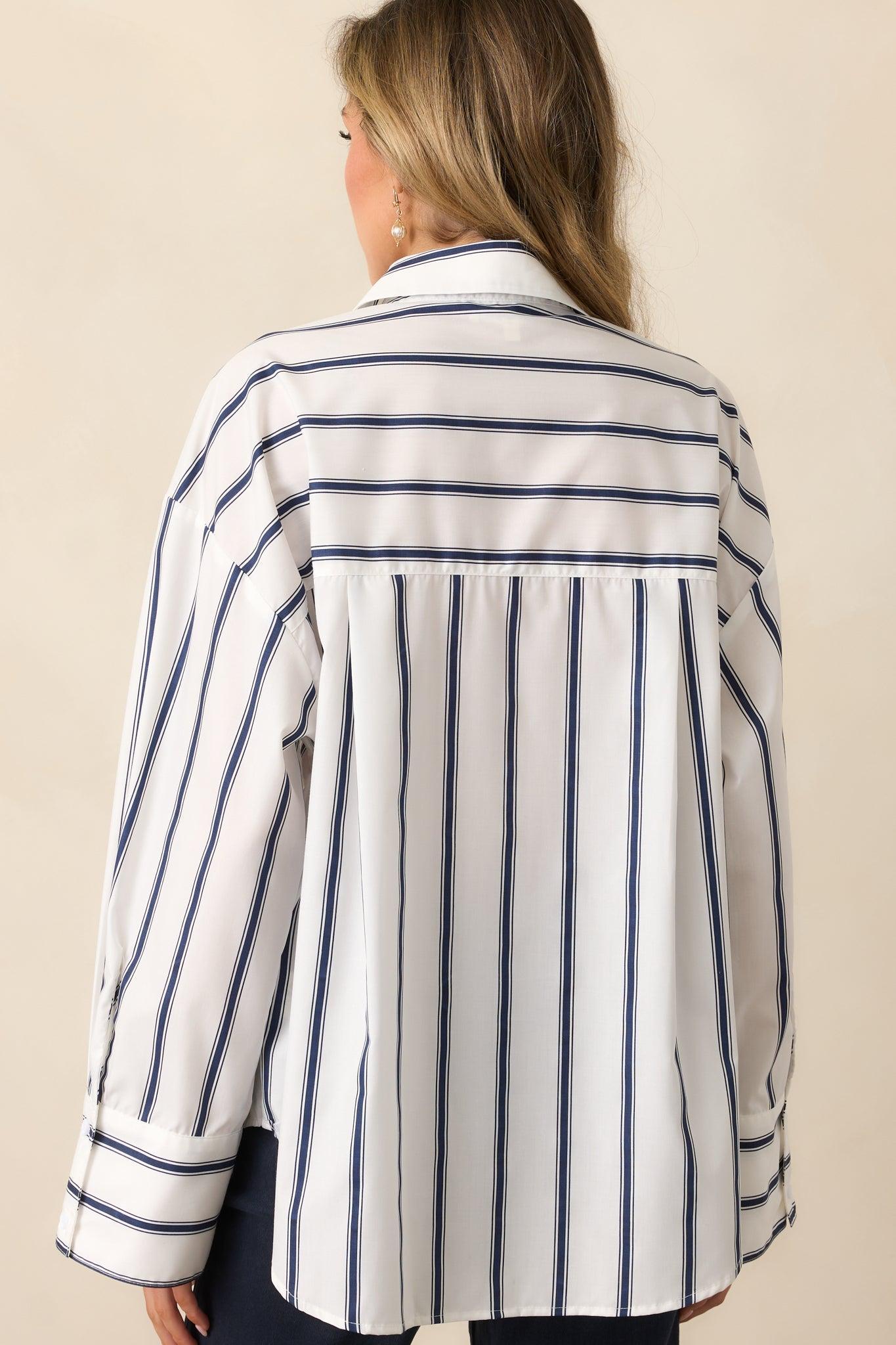 Unfinished Business Navy Stripe Button Front Top Product Image