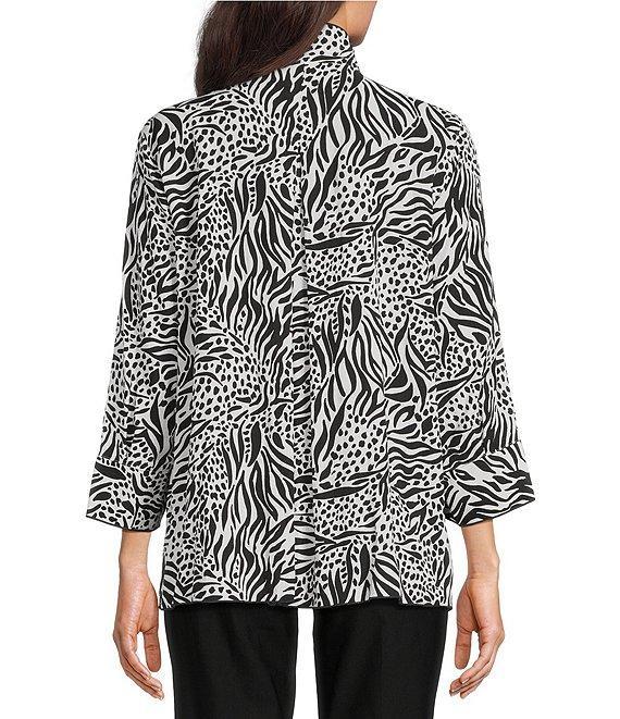 Ali Miles Woven Zebra Leopard Print Wire Collar 3/4 Sleeve Button Front Tunic Product Image
