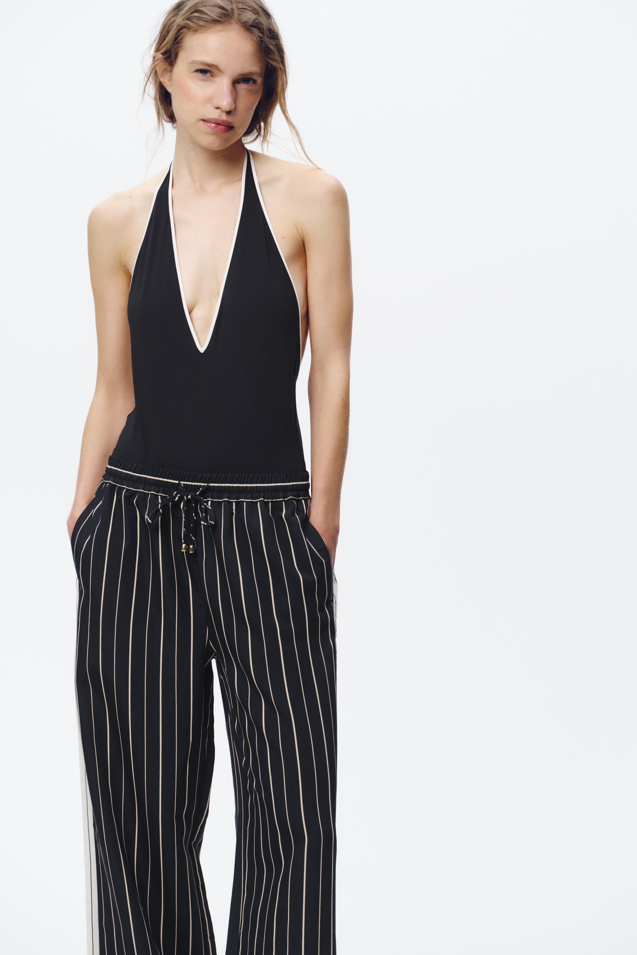 STRIPED WIDE LEG PANTS Product Image