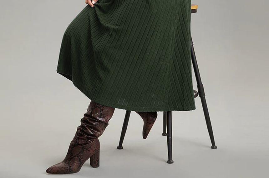 Plus Size Long-Sleeve Striped Midi A-Line Dress Product Image