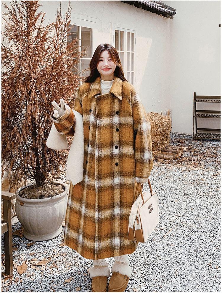 Plaid Midi Double-Breasted Coat Product Image