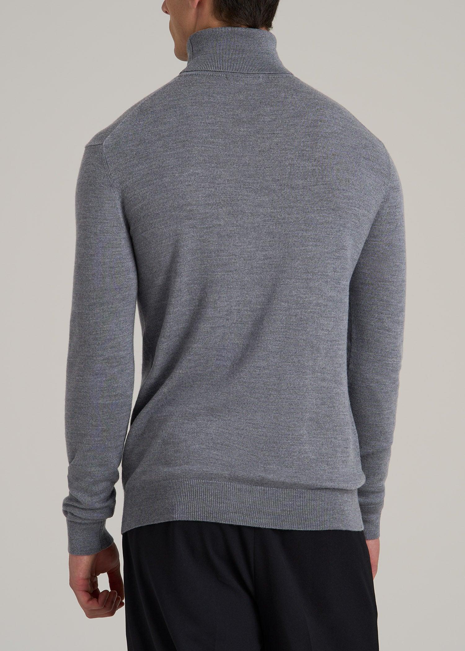 Merino Wool Turtleneck Sweater for Tall Men in Grey Mix Product Image