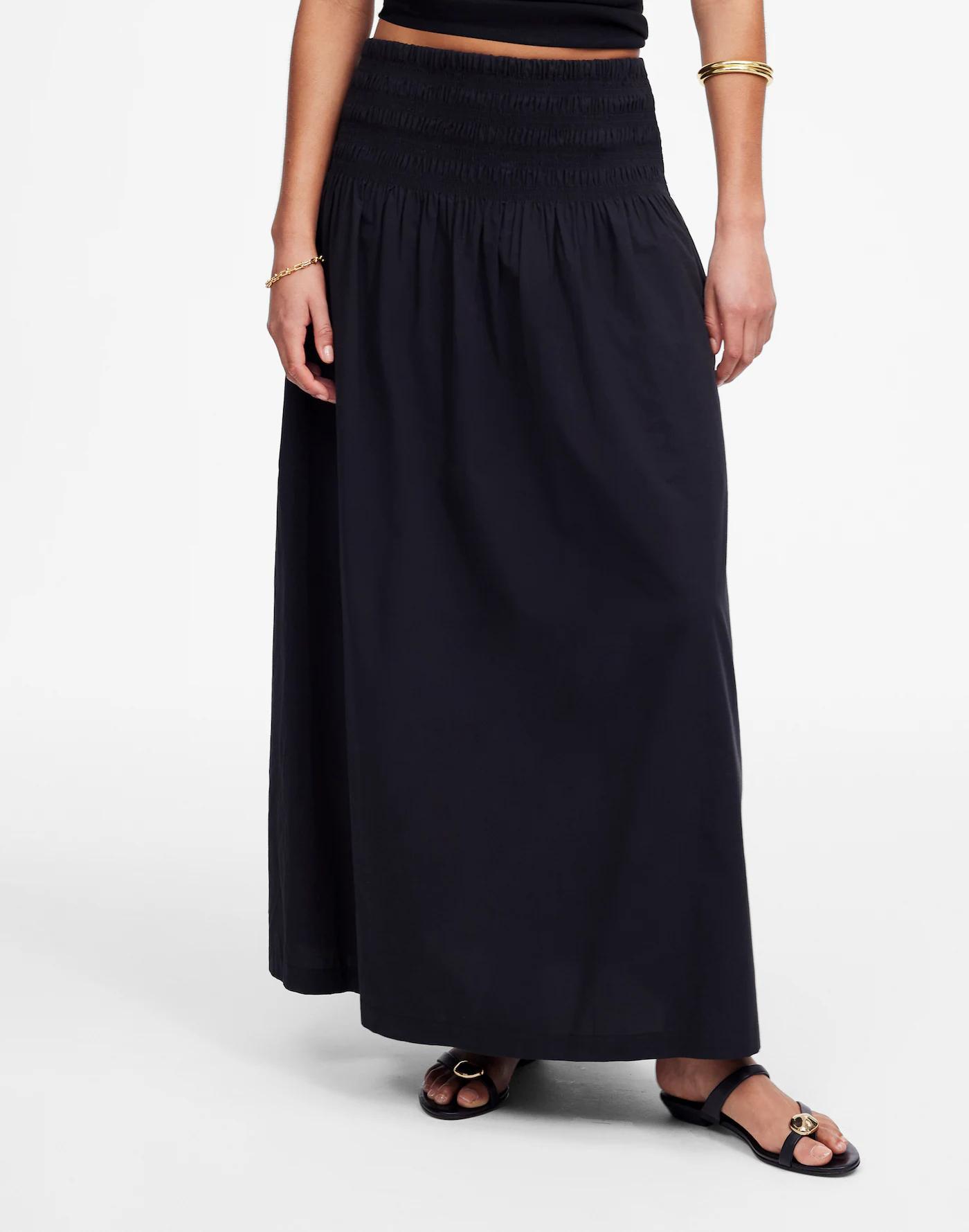 Smocked-Waist Poplin Midi Skirt Product Image