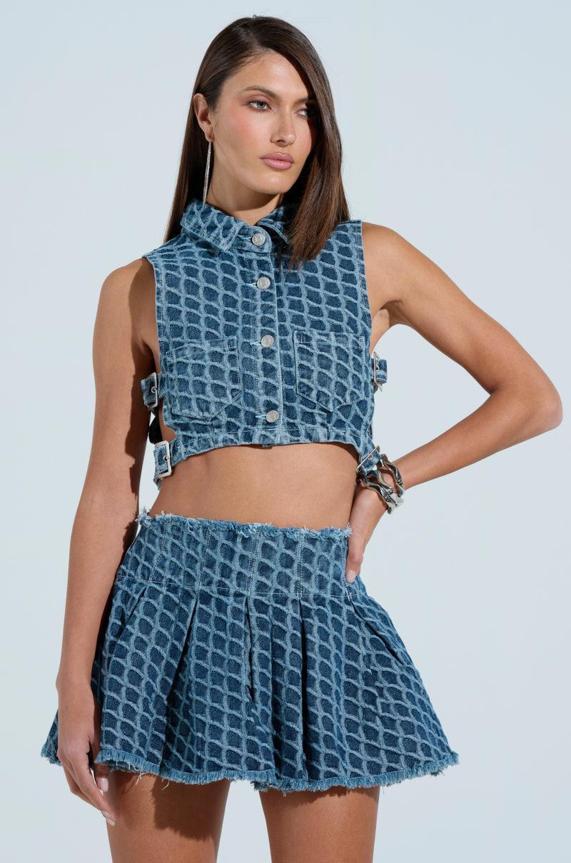 SCALE DENIM CROP BUTTON DOWN TOP Product Image