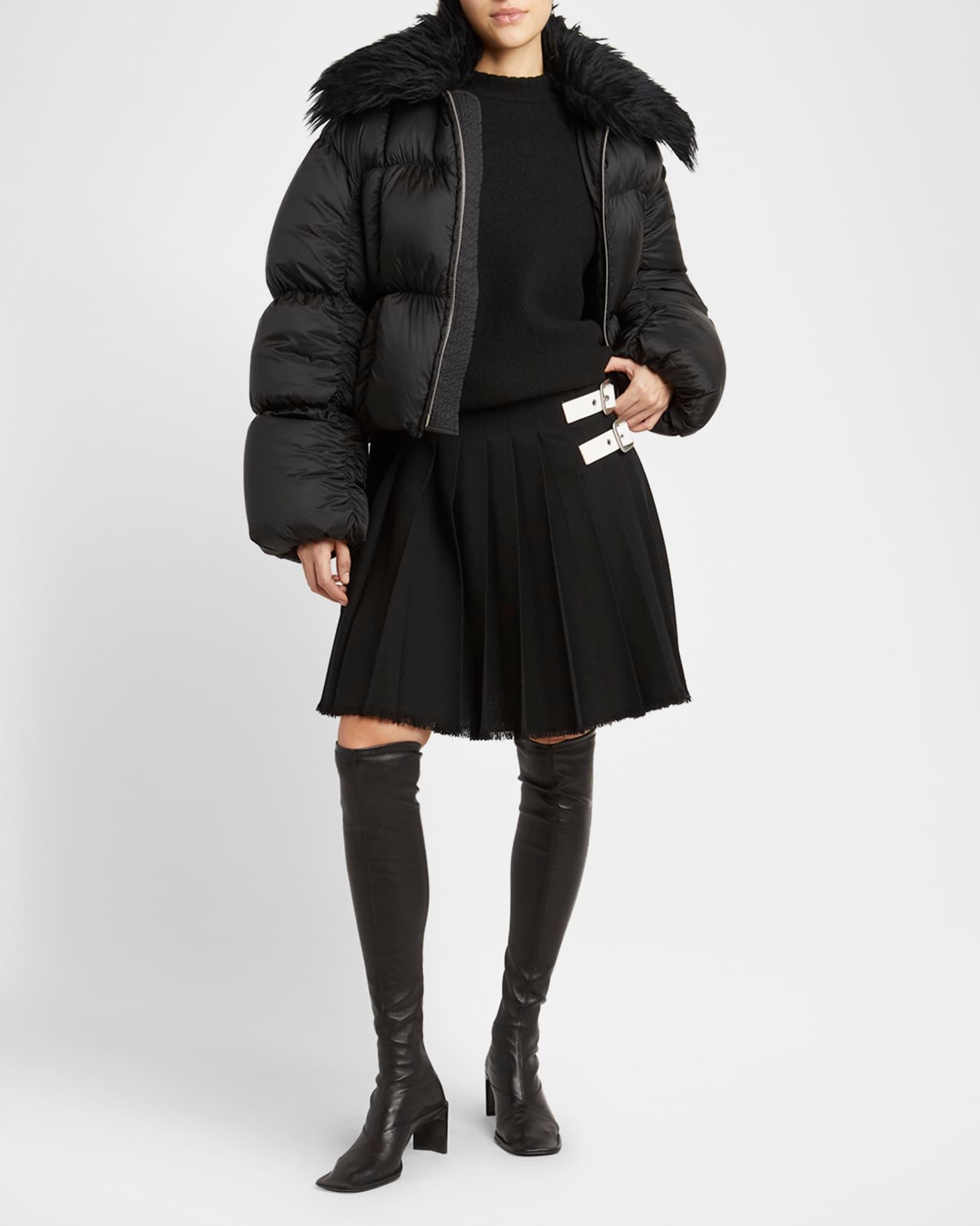 Gathered Quilted Jacket With Detachable Faux-Fur Collar Product Image