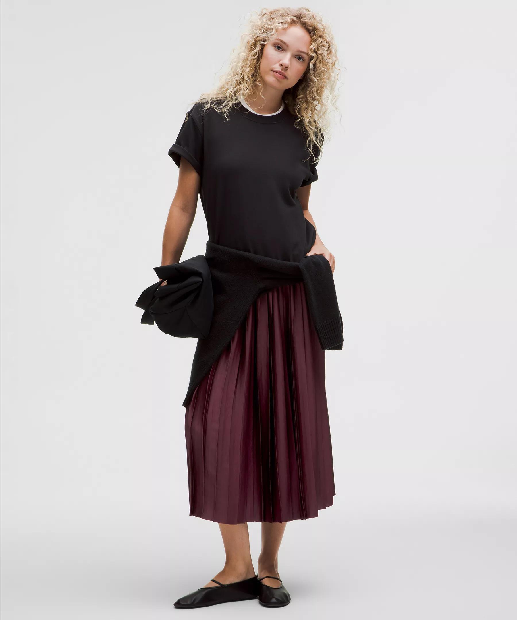 Satin Pleated Midi Skirt Product Image