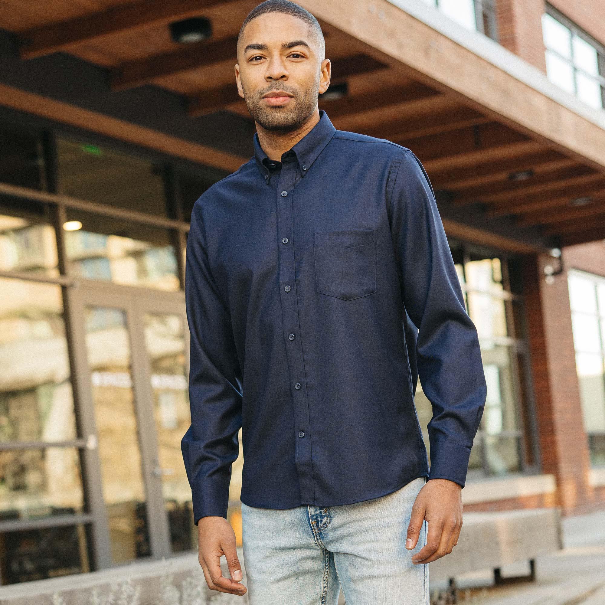 Merino Wool Button-Down Shirt | Navy Twill Product Image