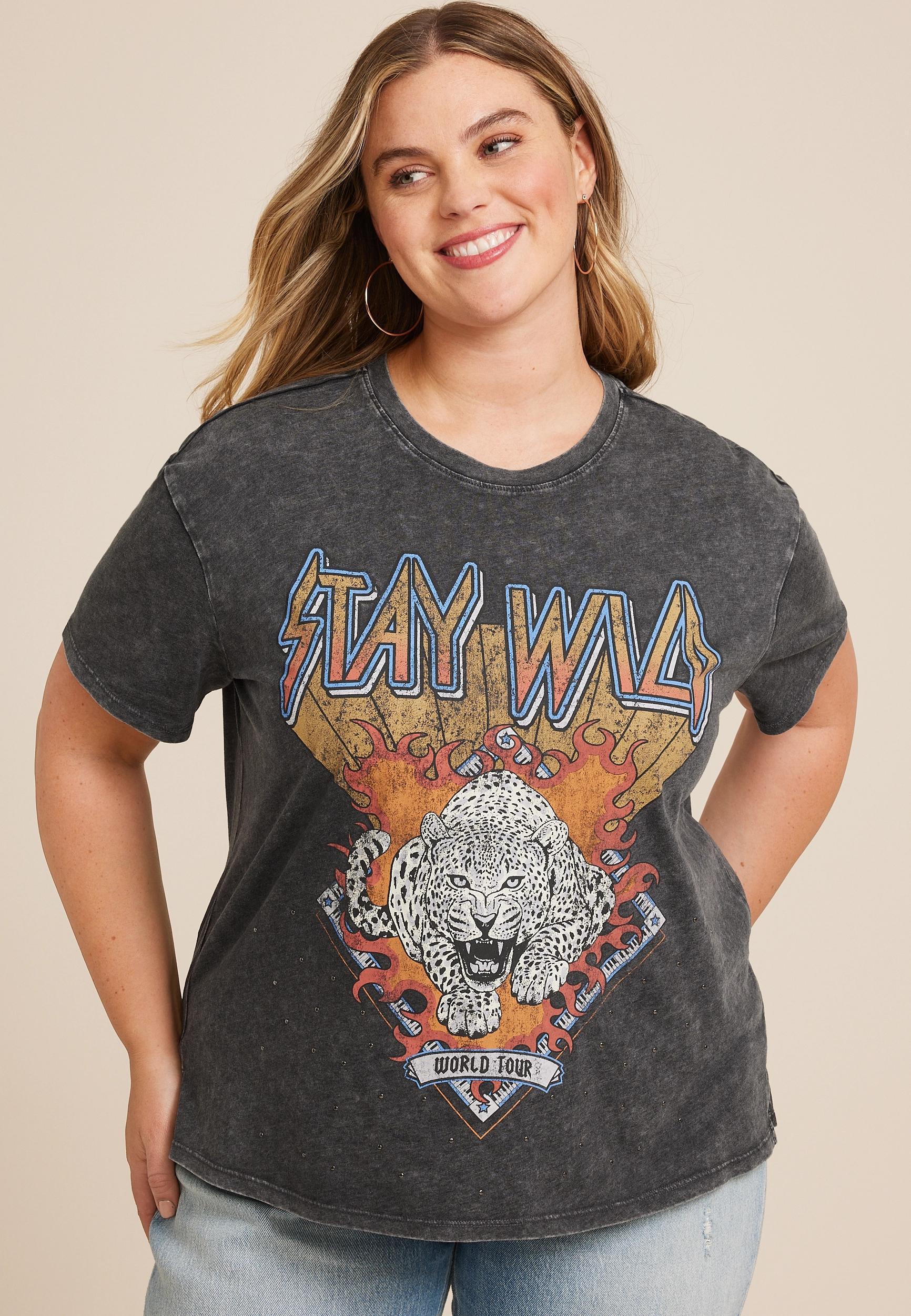 Maurices 2X Plus Size Womens Stay Wild Oversized Fit Graphic Tee Product Image