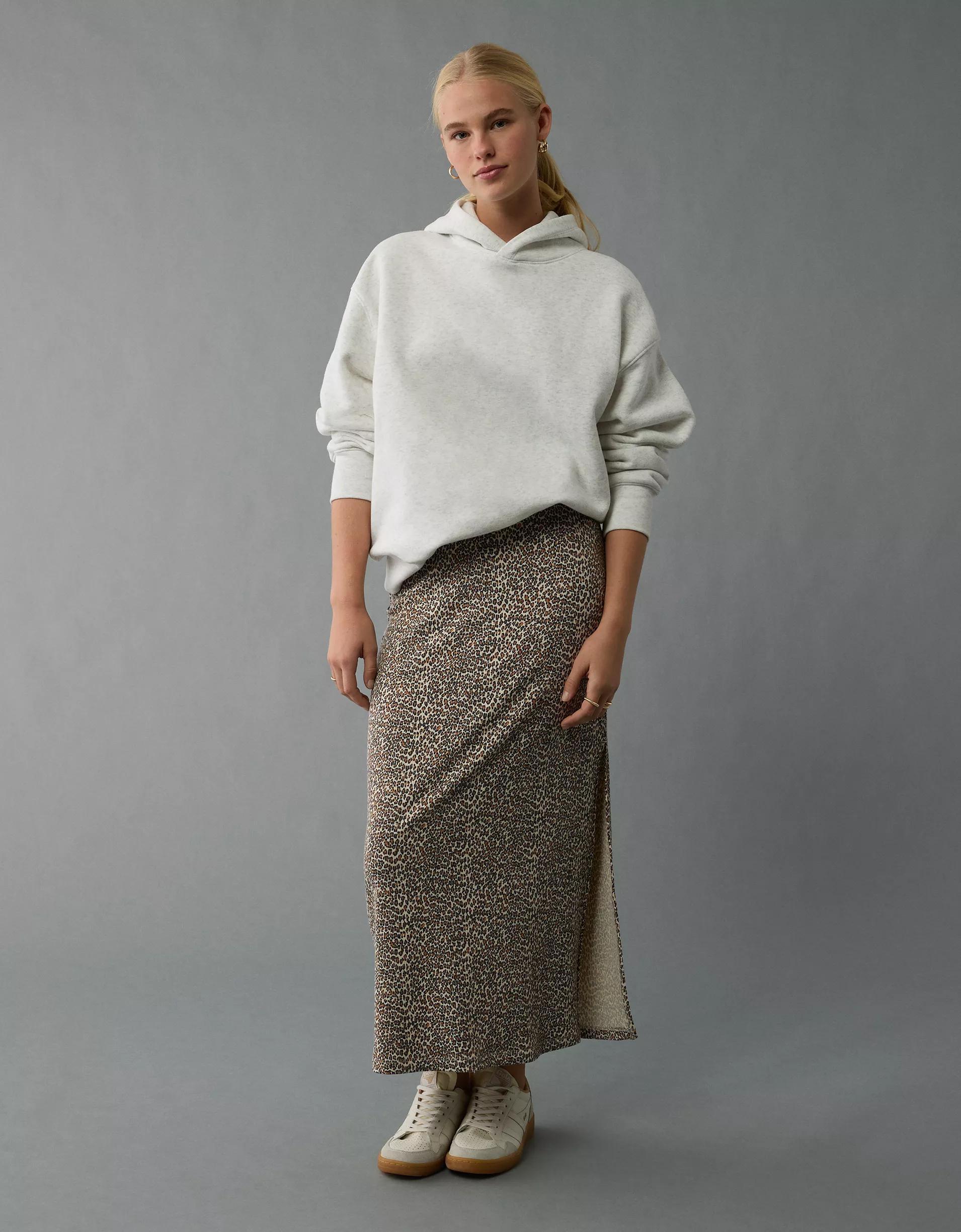 AE High-Waisted Leopard Column Maxi Skirt Product Image