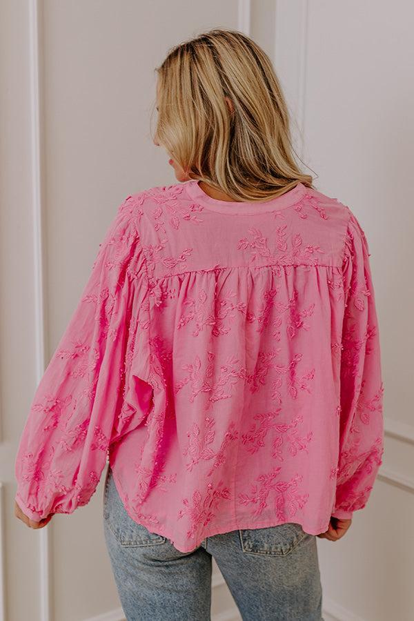 Lost In Love Embroidered Button Up in Pink Product Image