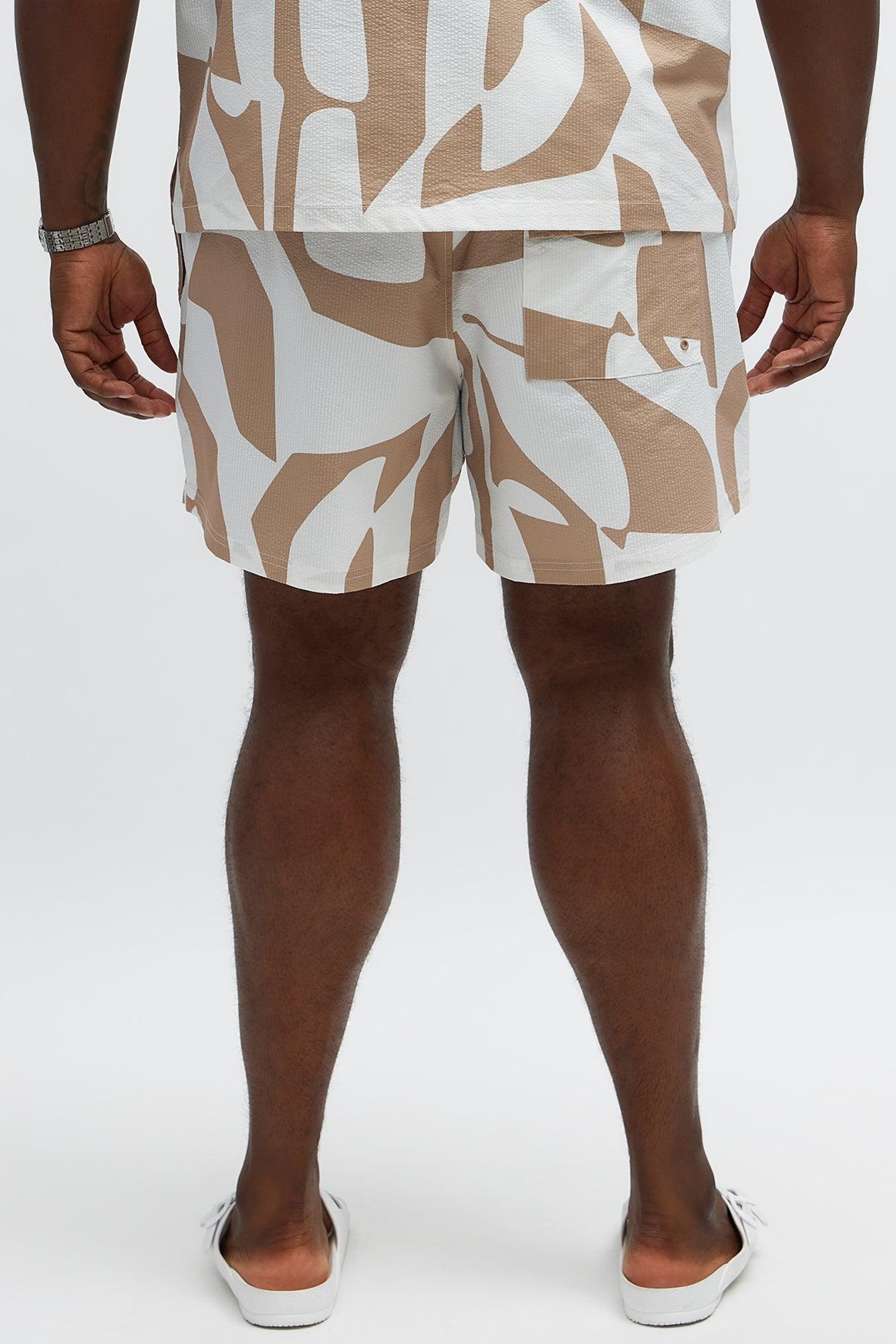 Seersucker Abstract Geo Printed Swim Trunk 6″ - Tan/Multi Male Product Image