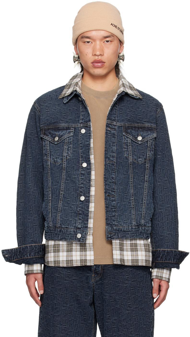 ACNE STUDIOS Blue Cropped Denim Jacket In Ail Blue/black Product Image