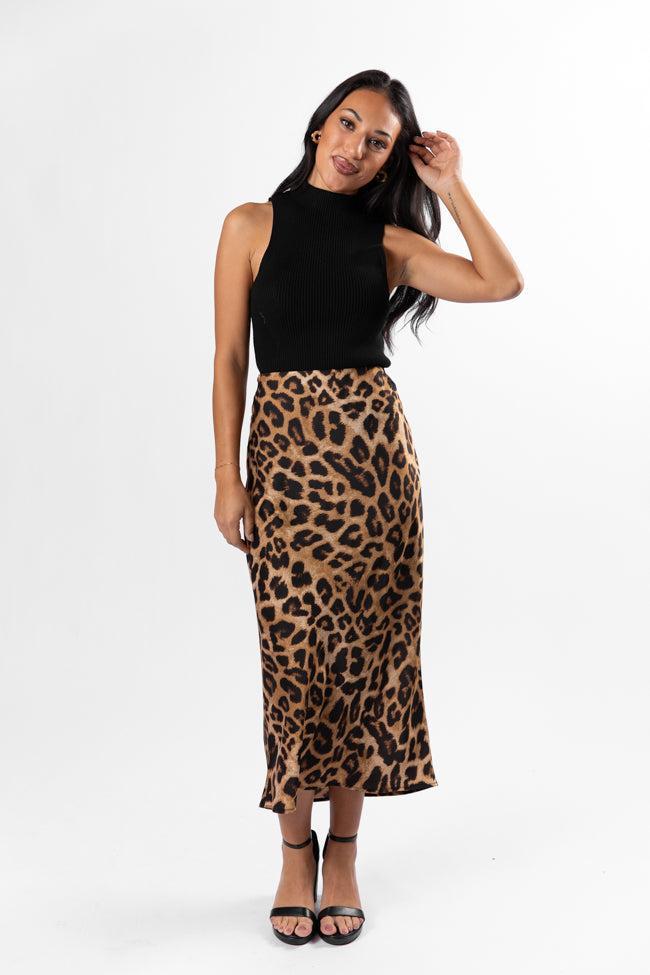 Into The Night Satin Leopard Midi Skirt SALE Product Image