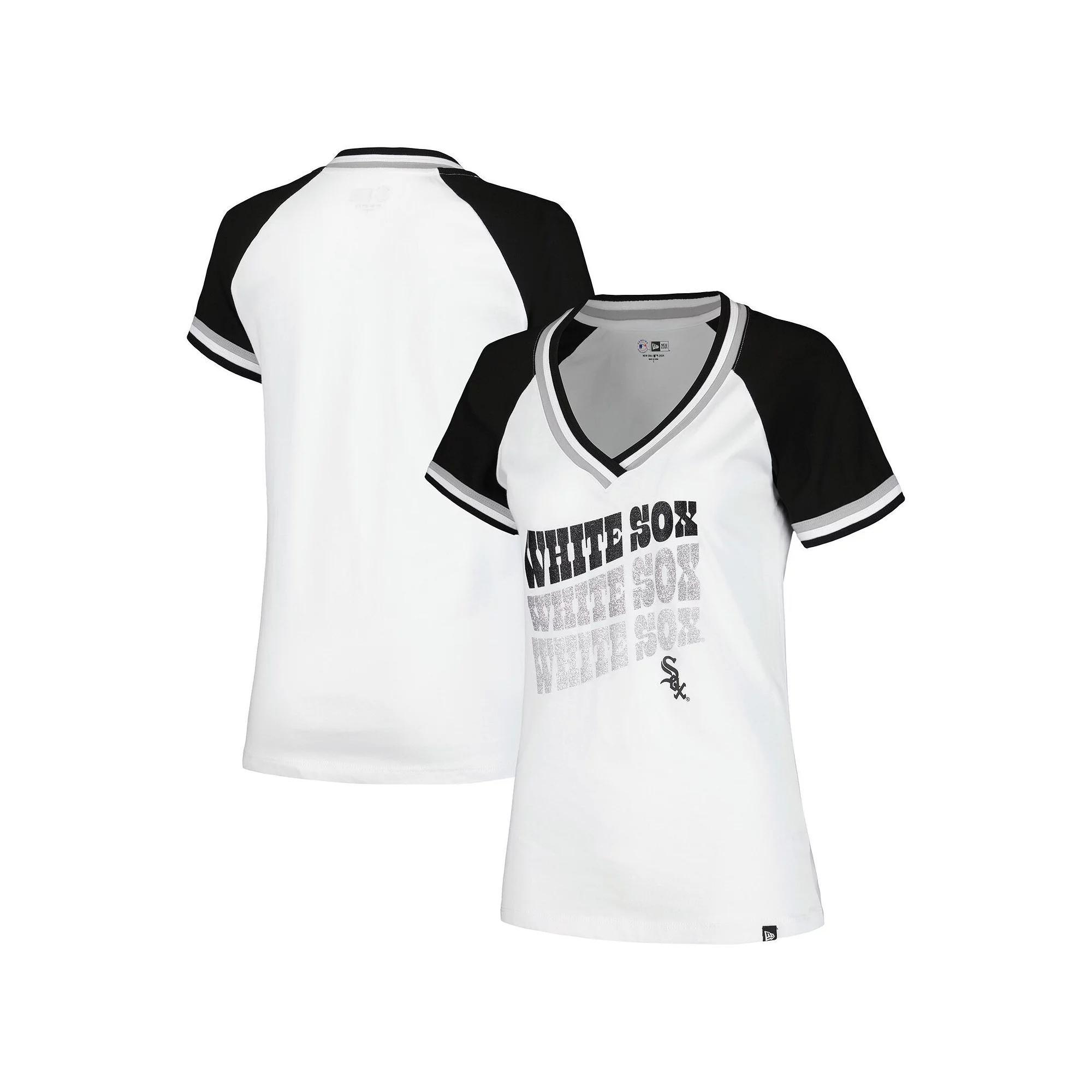 Women's New Era White Chicago White Sox Jersey Double Binding Raglan V-Neck T-Shirt,  Product Image