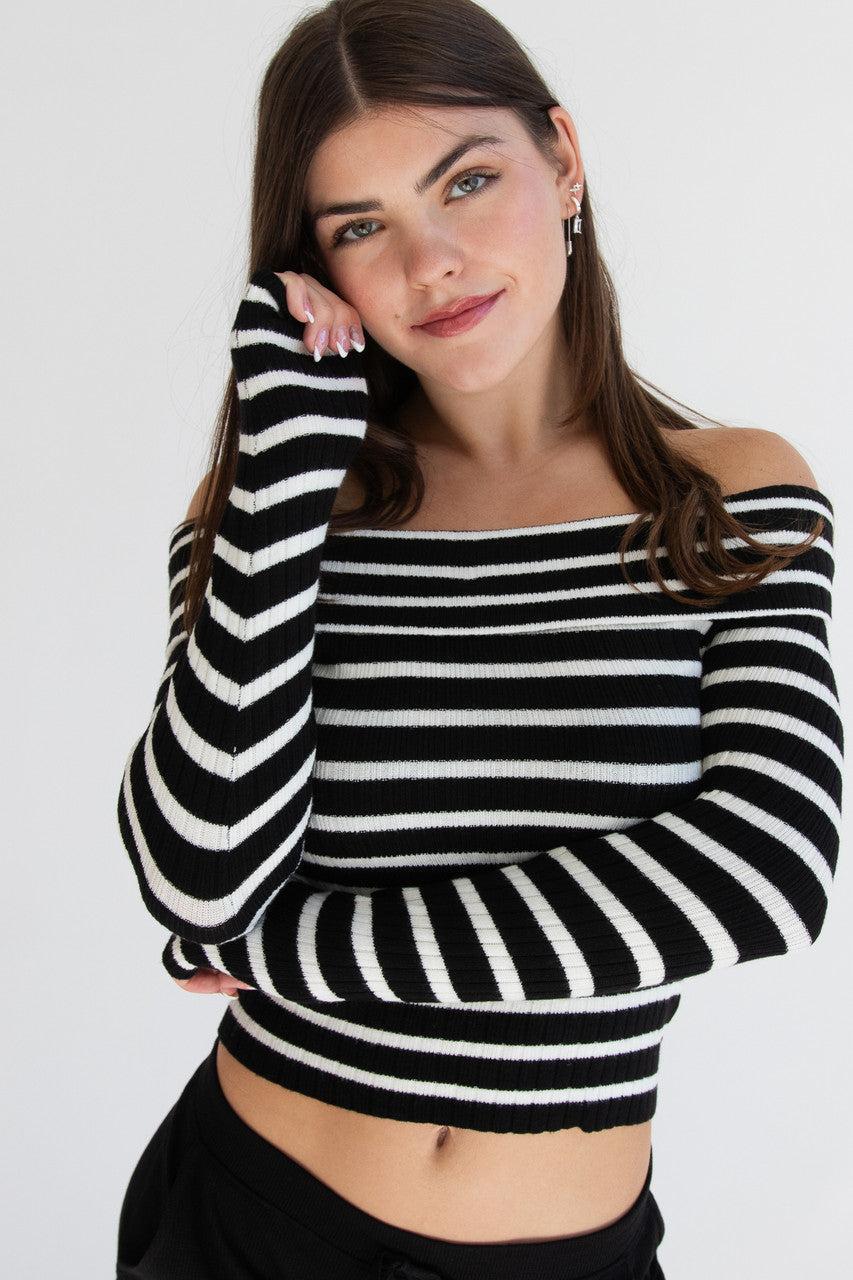 Off The Shoulder Striped Sweater Product Image