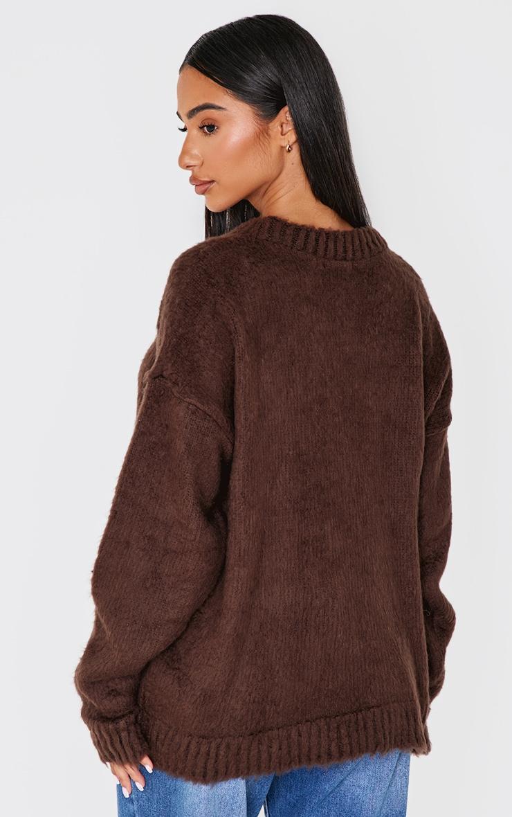 Petite Chocolate Fluffy Knit Oversized Sweater Product Image