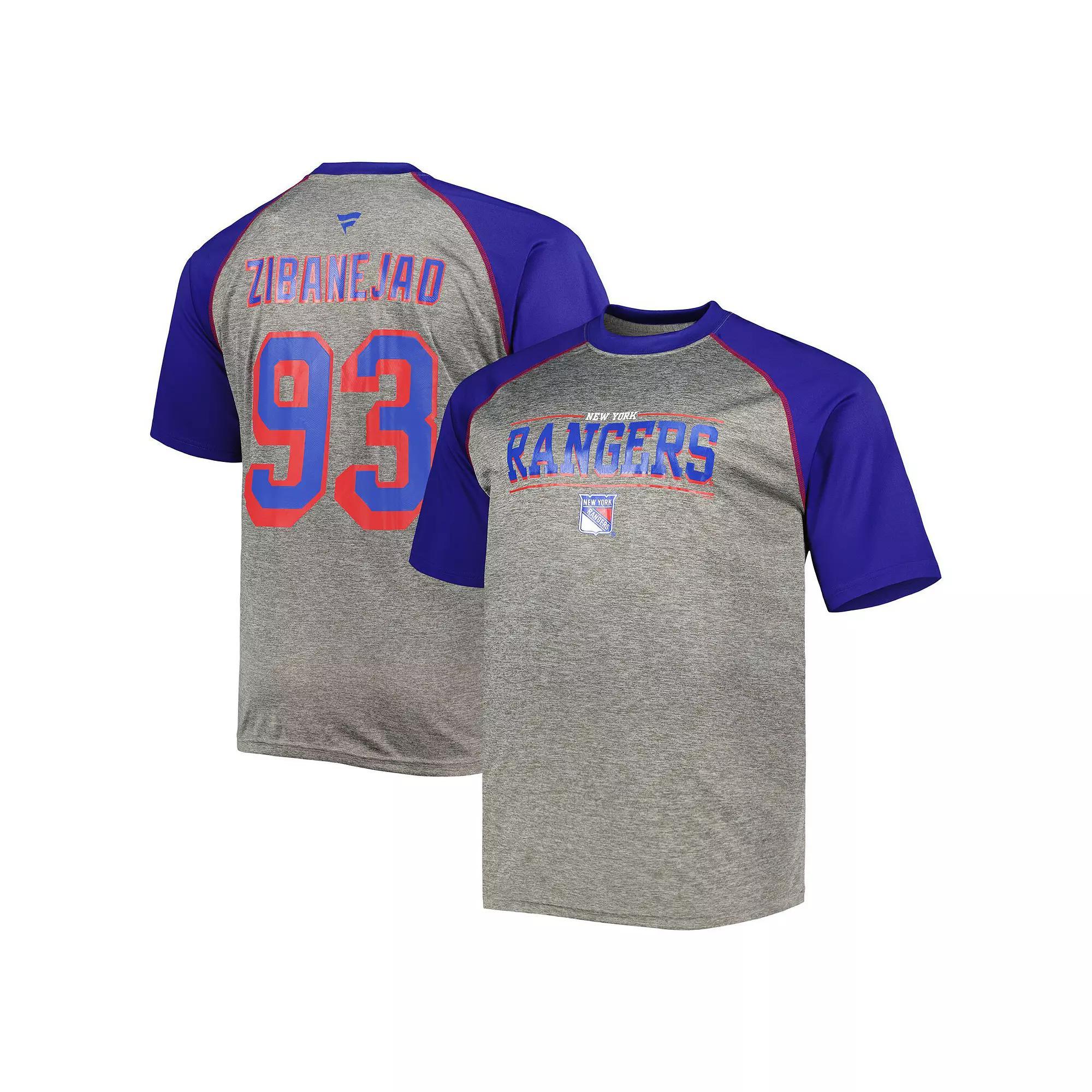 Men's Fanatics Branded Mika Zibanejad Heather Gray/Blue New York Rangers Big & Tall Contrast Raglan Name & Number T-Shirt, Size: 6XB, Ran Grey Product Image