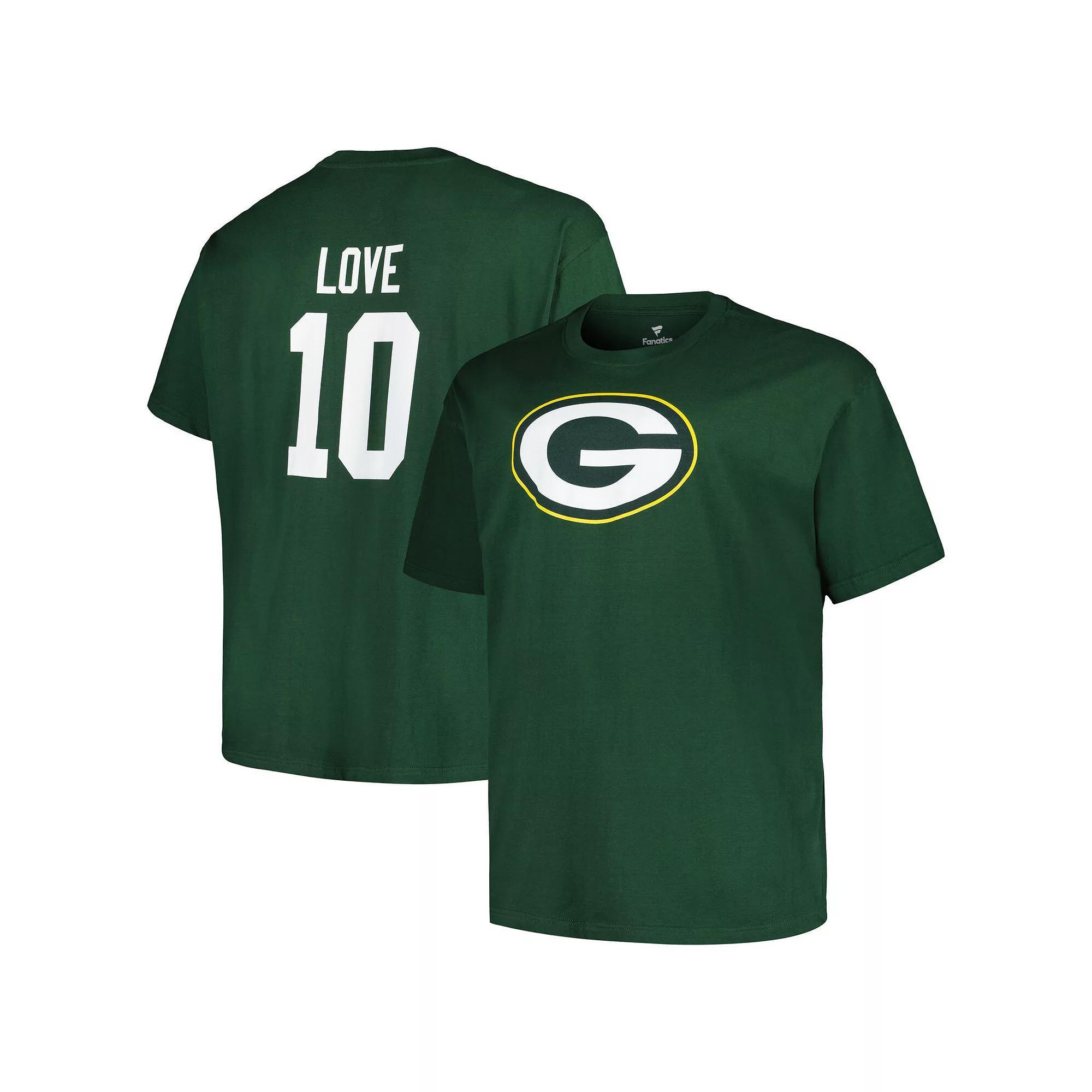 Men's Fanatics Branded Jordan Love Green Green Bay Packers Big & Tall Player Name & Number T-Shirt,  Product Image