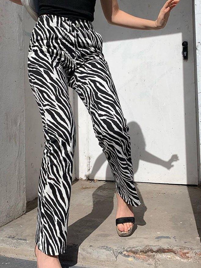 Zebra Print Mopping Straight Pants Product Image