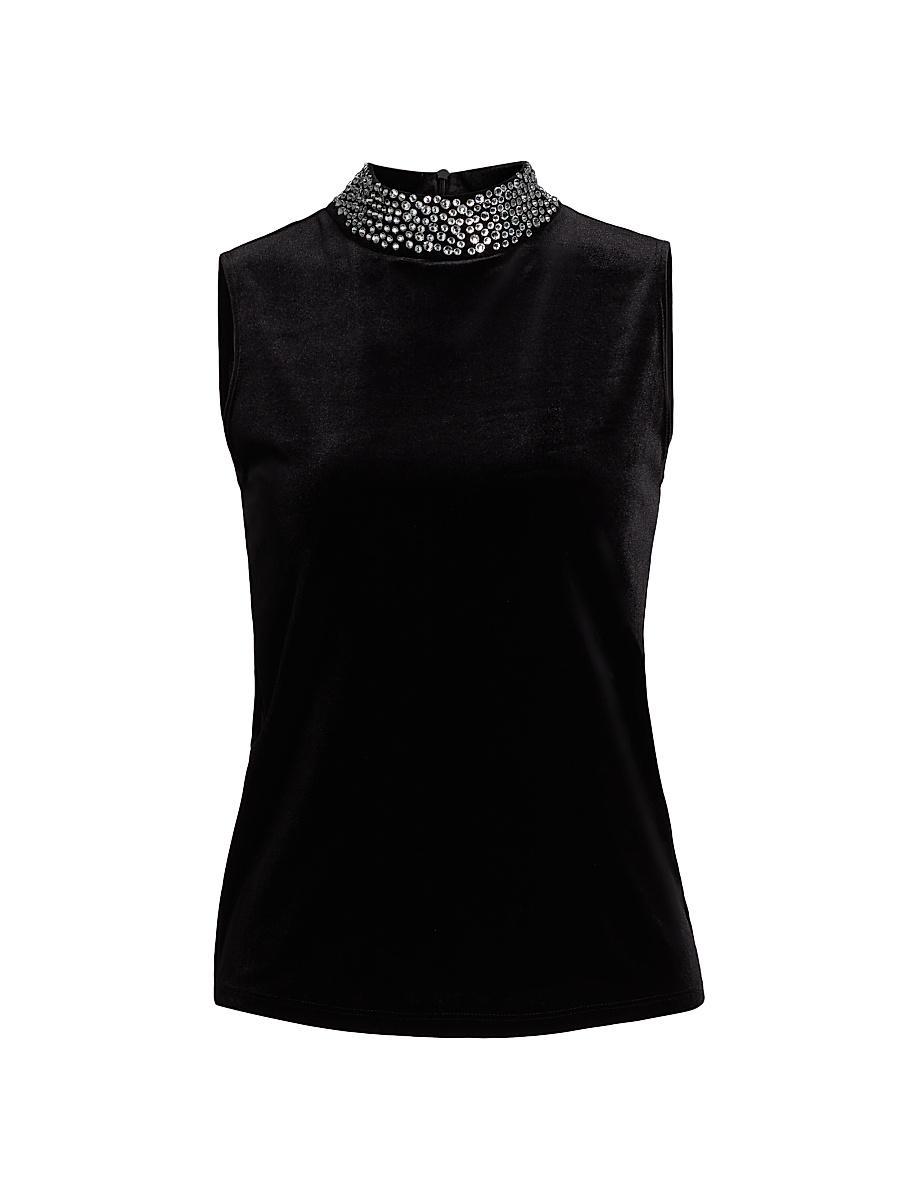 Womens Madelyn Crystal-Embellished Mock Turtleneck Sleeveless Top Product Image
