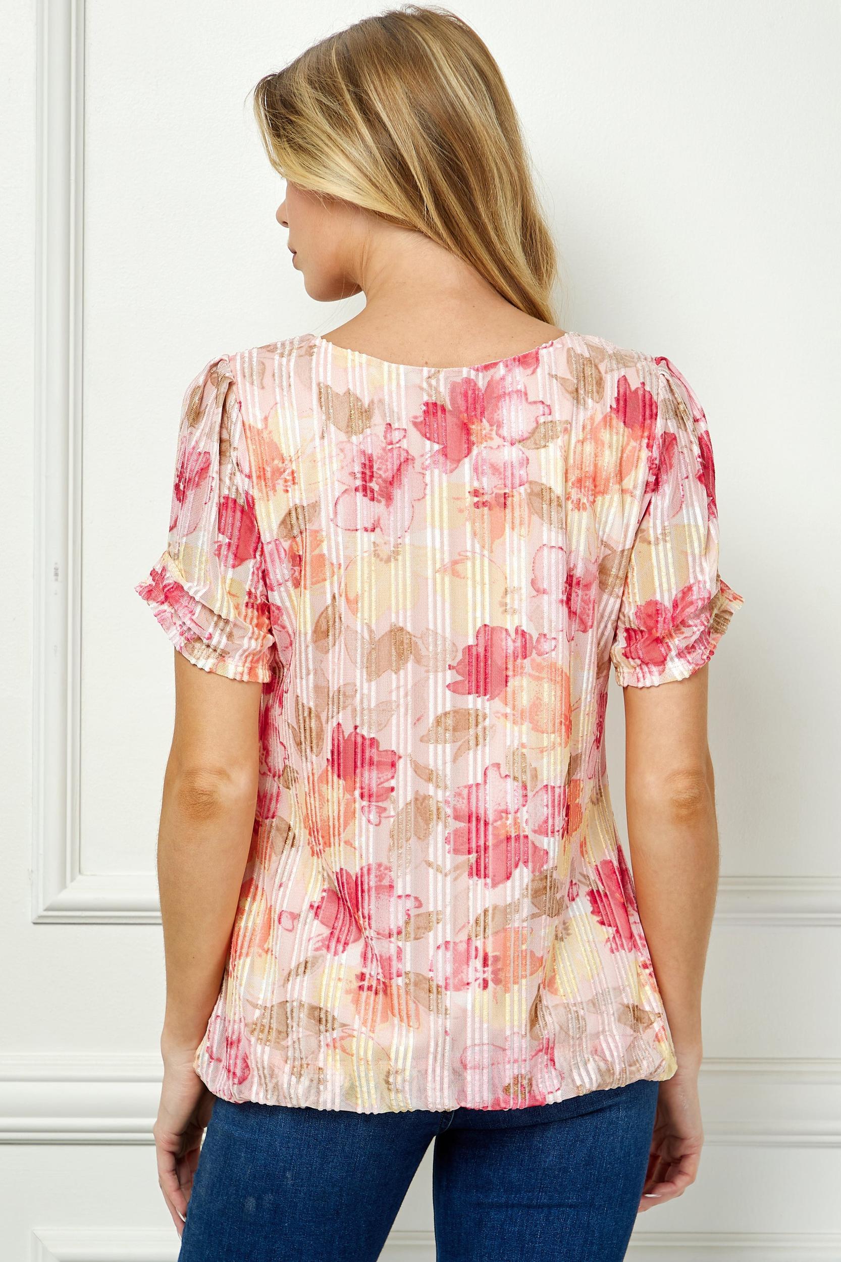 Short Step Sleeve Cutout Trim Front Neck Lined Bubble Blouse Product Image