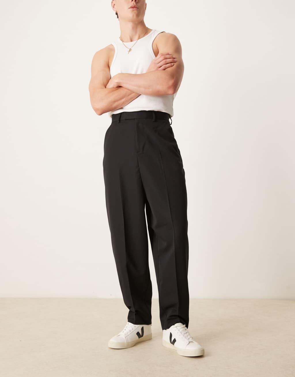 ASOS DESIGN smart baggy balloon fit pants in black Product Image