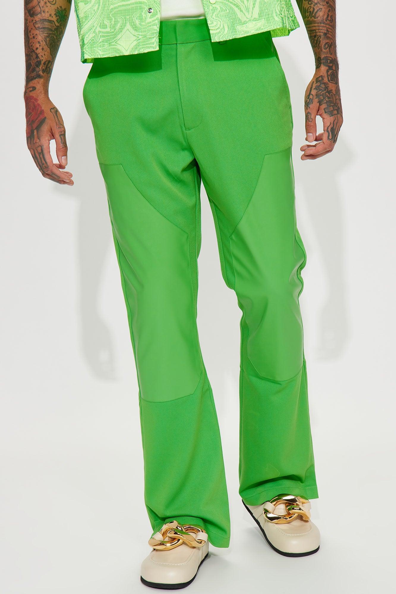 Roan PU Panel Gabardine Trousers - Green Product Image