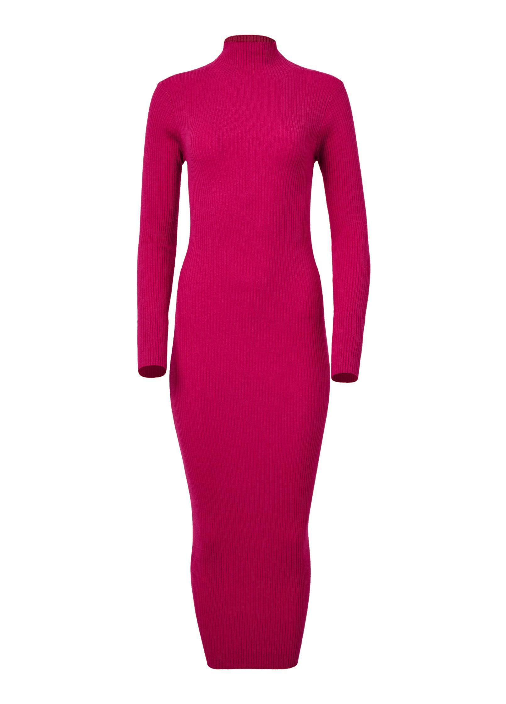 Mock Neck Sweater Dress - Fuchsia Product Image