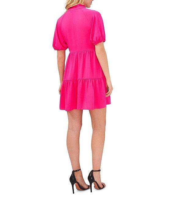 CeCe Ruffle Mock V-Neck Short Puffed Sleeve Tiered Mini Dress Product Image