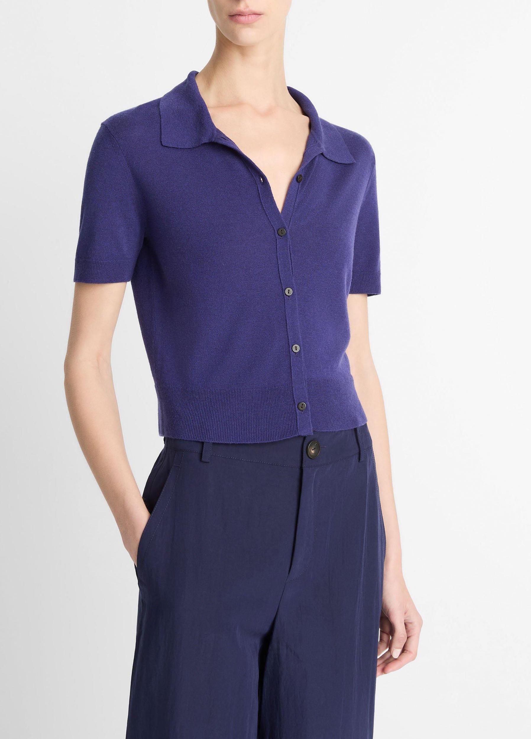 Wool-Blend Collared Button-Front Sweater Product Image