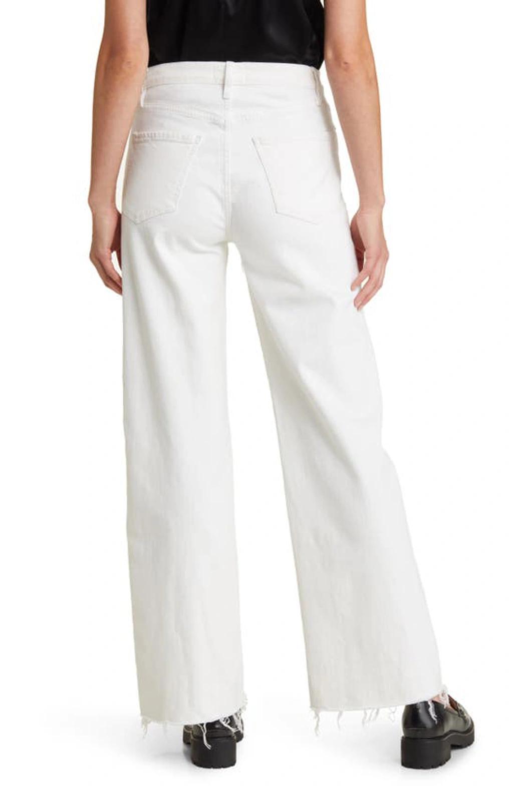 FRAME Le Jane Raw Hem High Waist Crop Wide Leg Jeans In White Product Image