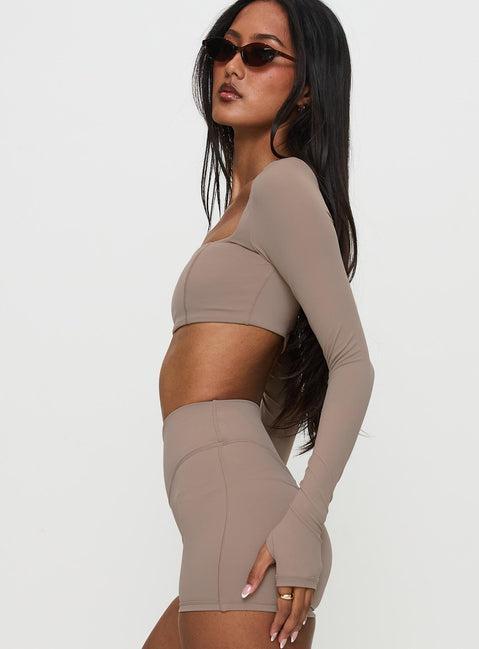 Set Point Active Square Neck Long Sleeve Top Taupe Product Image