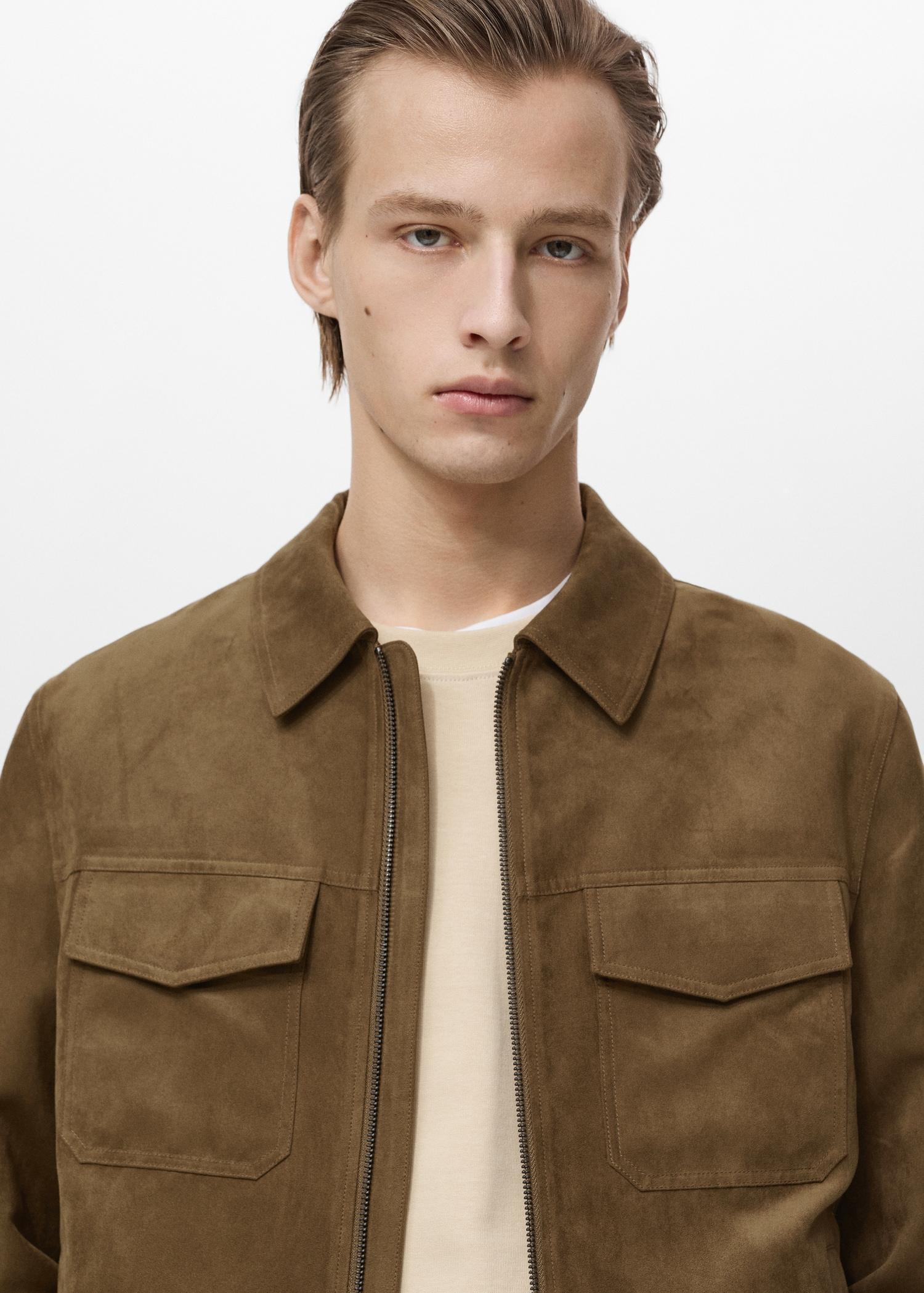 Suede-effect jacket with zip - Men | MANGO USA Product Image