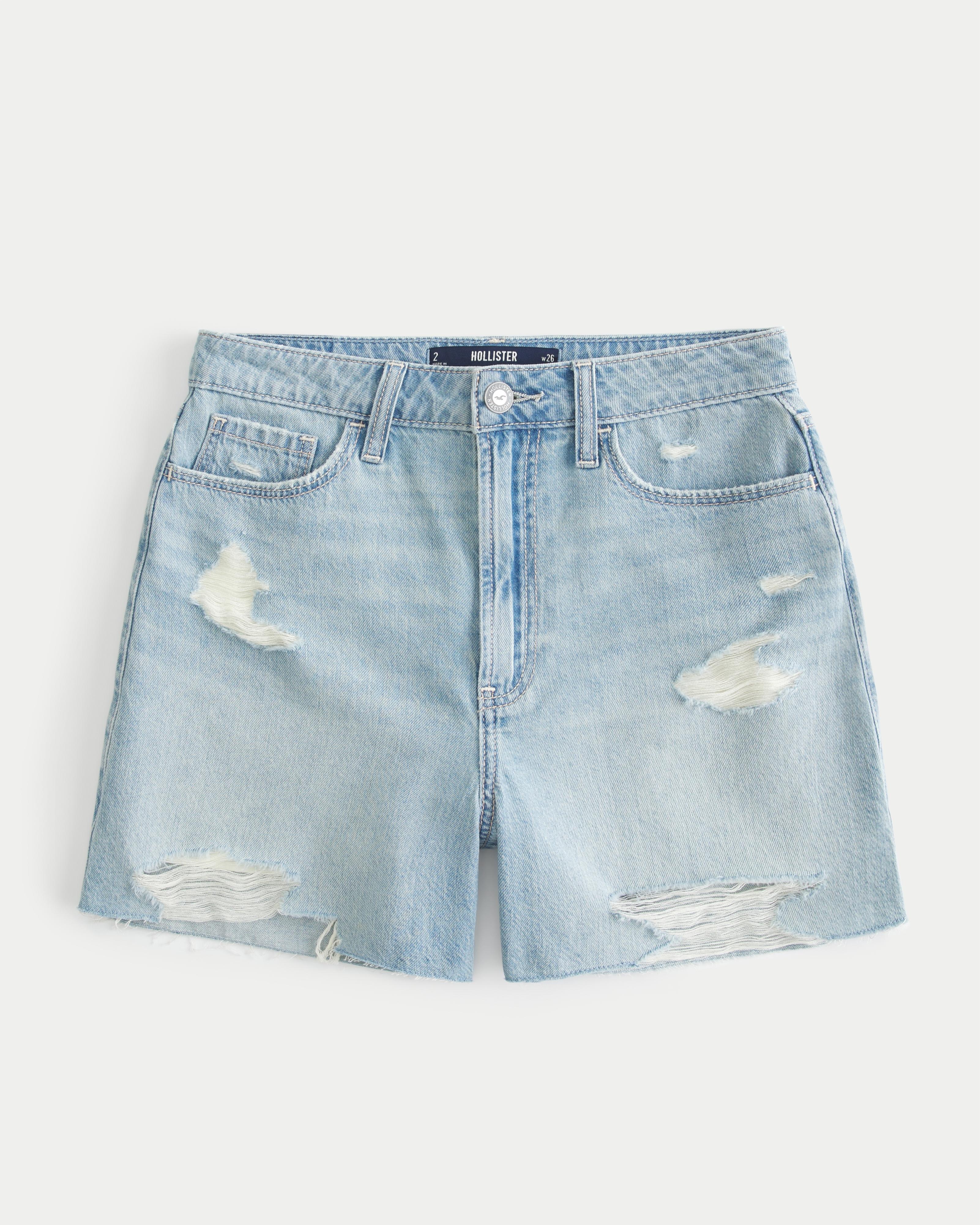 Ultra High-Rise Ripped Light Wash Denim Shorts 5" Product Image