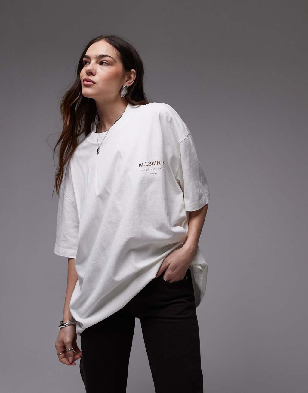 AllSaints Underground oversized t-shirt in white snake Product Image