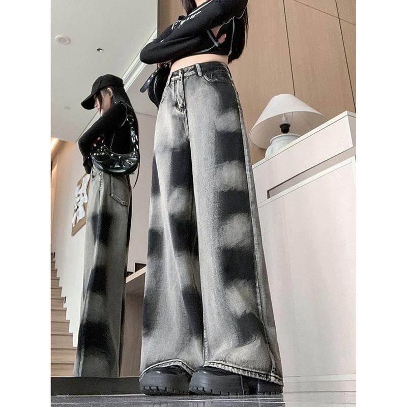 High Waist Washed Wide Leg Jeans Product Image