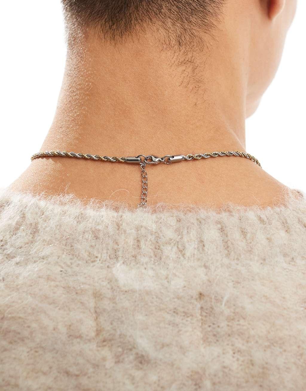 ASOS DESIGN waterproof stainless steel rope chain in gold and silver tone Product Image