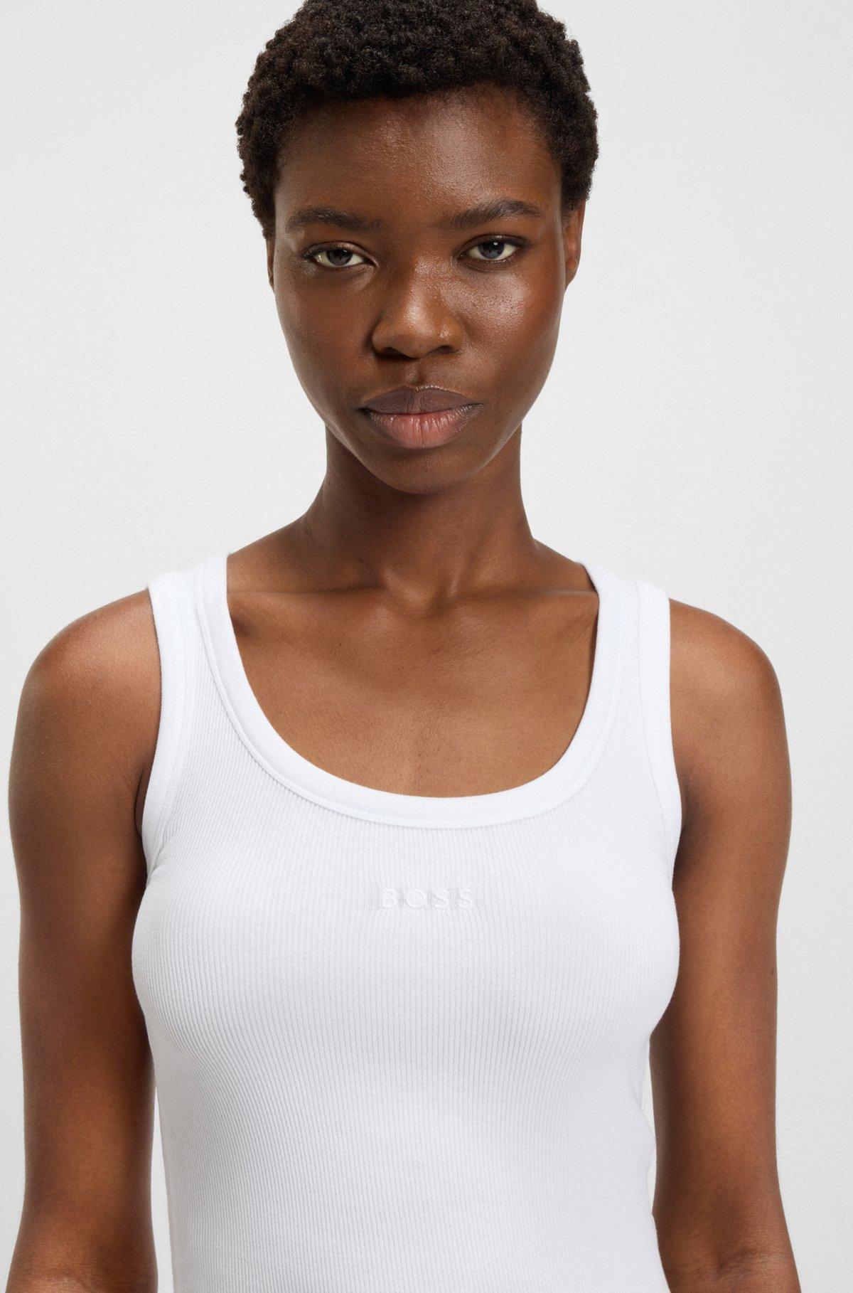 BOSS - Stretch-cotton slim-fit top with ribbed structure - White Product Image