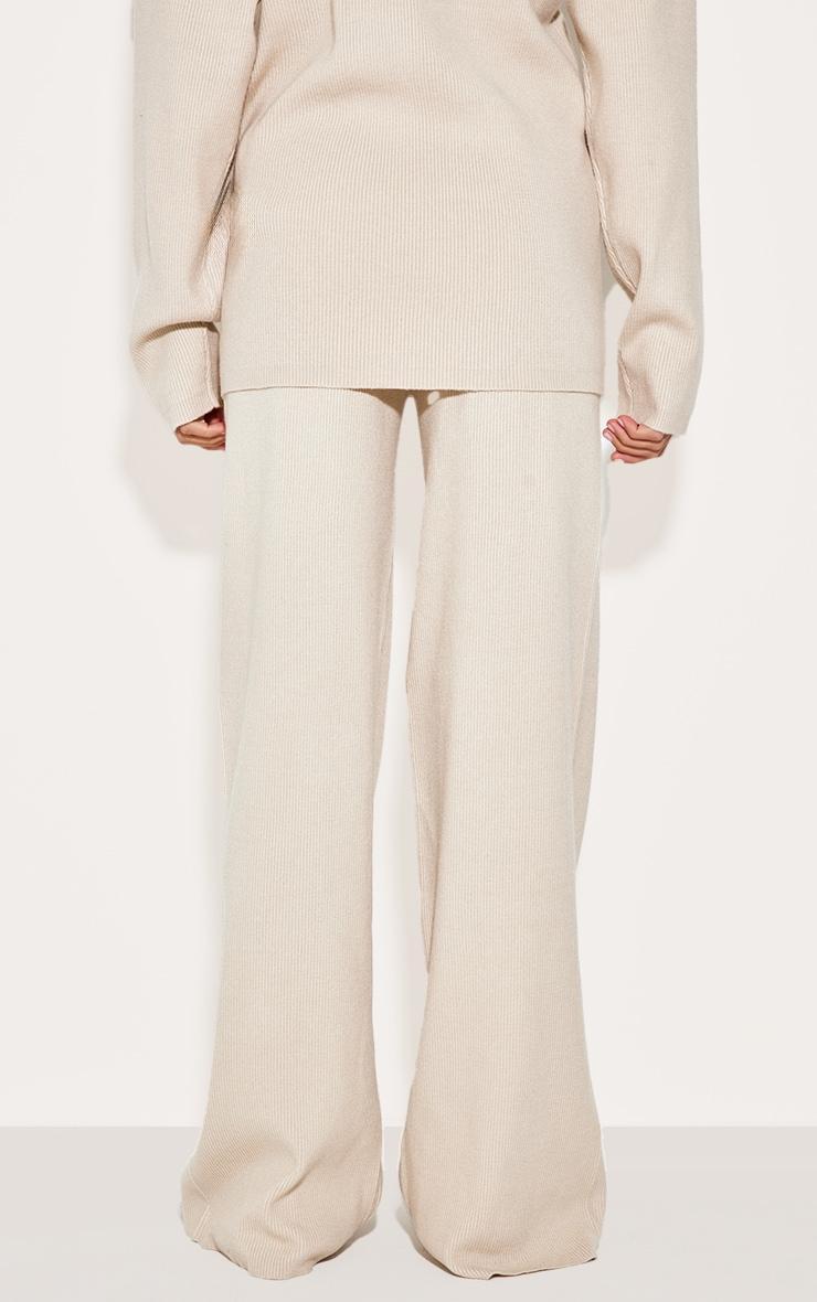 Oatmeal Light Rib Knit Wide Leg Pants Product Image